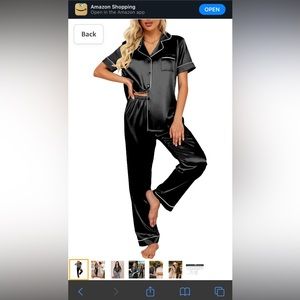 Ekouaer Women's Classic Button Down Long Satin Silk Pajama Set